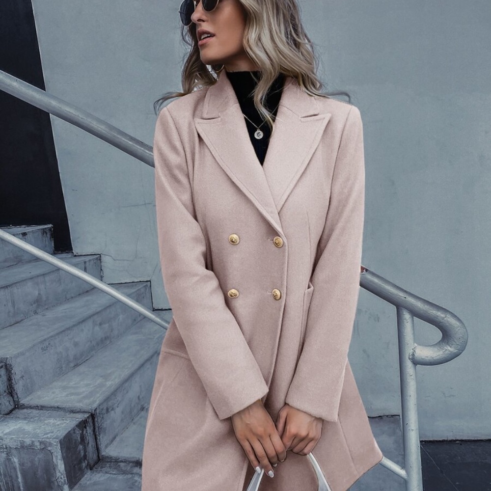 Classic Blue button double breast trench pea coat Minimalist - Picture 5 of 15